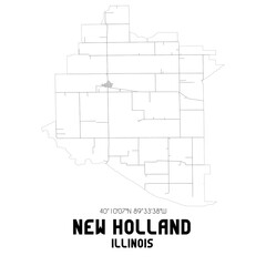 New Holland Illinois. US street map with black and white lines.