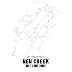 New Creek West Virginia. US street map with black and white lines.