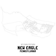 New Eagle Pennsylvania. US street map with black and white lines.