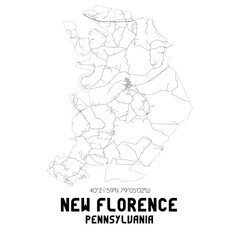 New Florence Pennsylvania. US street map with black and white lines.