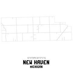 New Haven Michigan. US street map with black and white lines.