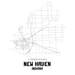 New Haven Indiana. US street map with black and white lines.