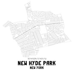 New Hyde Park New York. US street map with black and white lines.