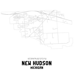 New Hudson Michigan. US street map with black and white lines.