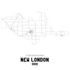 New London Ohio. US street map with black and white lines.