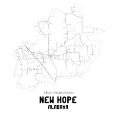 New Hope Alabama. US street map with black and white lines.