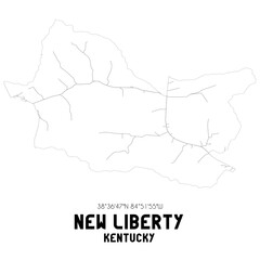 New Liberty Kentucky. US street map with black and white lines.
