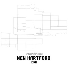 New Hartford Iowa. US street map with black and white lines.