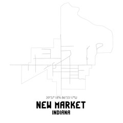 New Market Indiana. US street map with black and white lines.