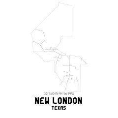 New London Texas. US street map with black and white lines.