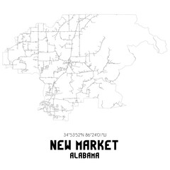 New Market Alabama. US street map with black and white lines.