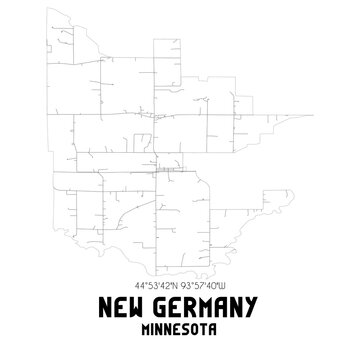 New Germany Minnesota. US street map with black and white lines.