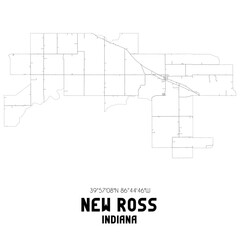 New Ross Indiana. US street map with black and white lines.