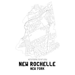 New Rochelle New York. US street map with black and white lines.