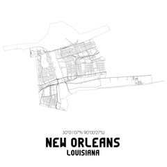 New Orleans Louisiana. US street map with black and white lines.
