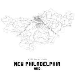 New Philadelphia Ohio. US street map with black and white lines.