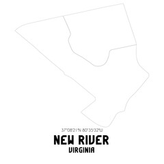 New River Virginia. US street map with black and white lines.