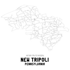 New Tripoli Pennsylvania. US street map with black and white lines.