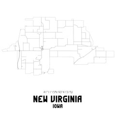 New Virginia Iowa. US street map with black and white lines.