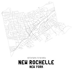 New Rochelle New York. US street map with black and white lines.