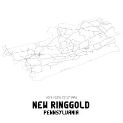 New Ringgold Pennsylvania. US street map with black and white lines.