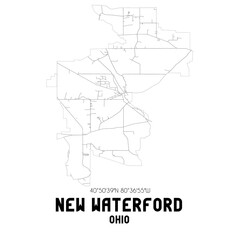 New Waterford Ohio. US street map with black and white lines.