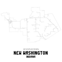 New Washington Indiana. US street map with black and white lines.