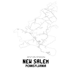 New Salem Pennsylvania. US street map with black and white lines.