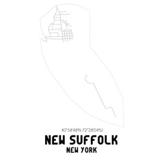 New Suffolk New York. US street map with black and white lines.