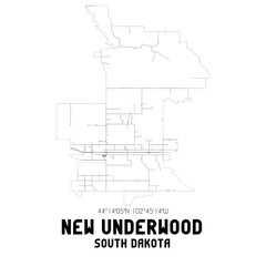 New Underwood South Dakota. US street map with black and white lines.