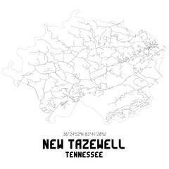 New Tazewell Tennessee. US street map with black and white lines.