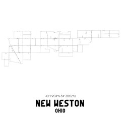 New Weston Ohio. US street map with black and white lines.