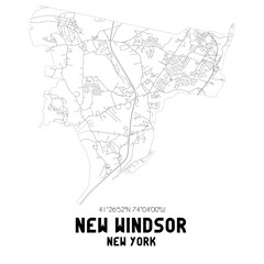 New Windsor New York. US street map with black and white lines.