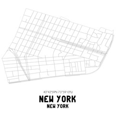 New York New York. US street map with black and white lines.