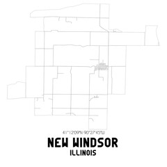 New Windsor Illinois. US street map with black and white lines.