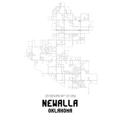 Newalla Oklahoma. US street map with black and white lines.