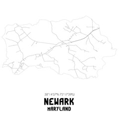 Newark Maryland. US street map with black and white lines.