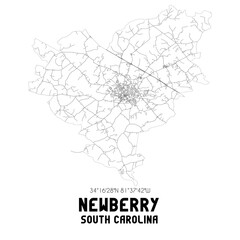 Newberry South Carolina. US street map with black and white lines.