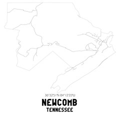 Newcomb Tennessee. US street map with black and white lines.