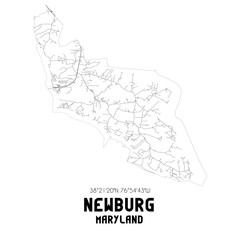 Newburg Maryland. US street map with black and white lines.