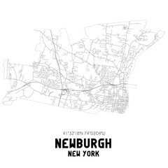 Newburgh New York. US street map with black and white lines.