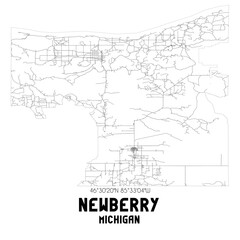 Fototapeta na wymiar Newberry Michigan. US street map with black and white lines.