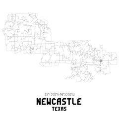 Newcastle Texas. US street map with black and white lines.