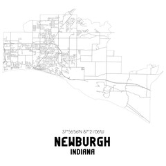 Newburgh Indiana. US street map with black and white lines.