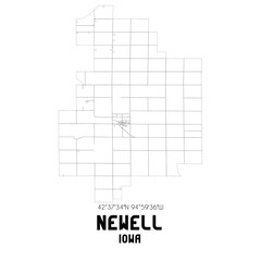 Newell Iowa. US street map with black and white lines.