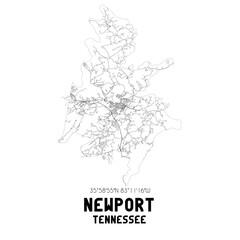 Newport Tennessee. US street map with black and white lines.
