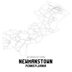 Newmanstown Pennsylvania. US street map with black and white lines.