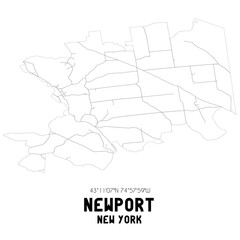 Newport New York. US street map with black and white lines.