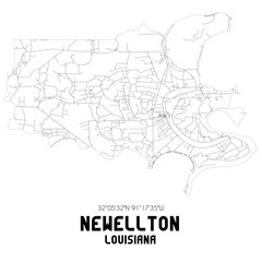 Newellton Louisiana. US street map with black and white lines.