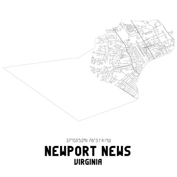 Newport News Virginia. US Street Map With Black And White Lines.